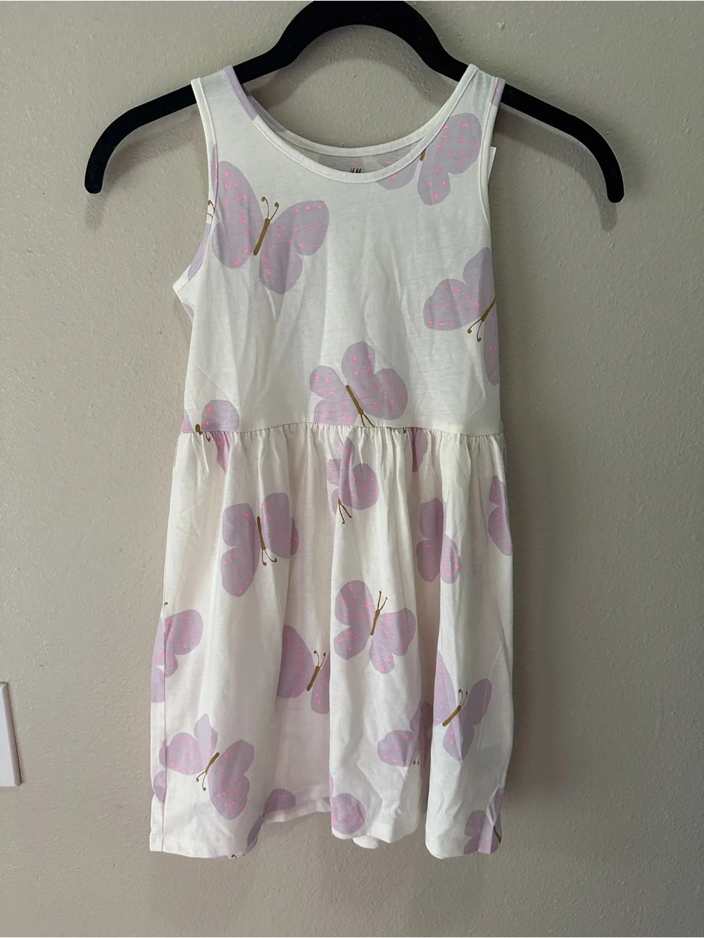 H&M White Dress with Light Pink Butterfly Print